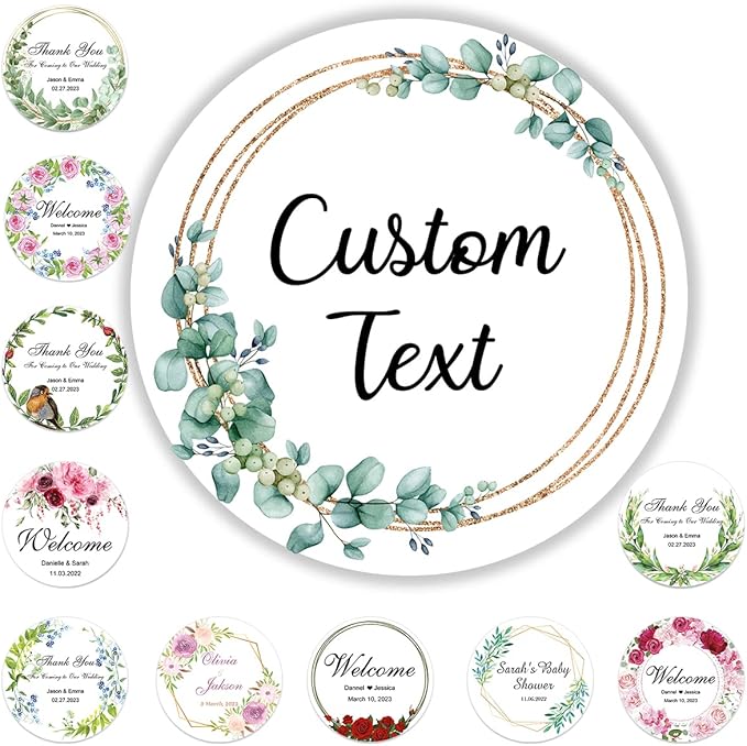 200 Pack Custom Stickers Personalized Labels for Business Logo Customized Vinyl Wedding Favors Birthday Baby Bridal Shower Make Your Own 1 Inch-10 Inch,lable-flower200