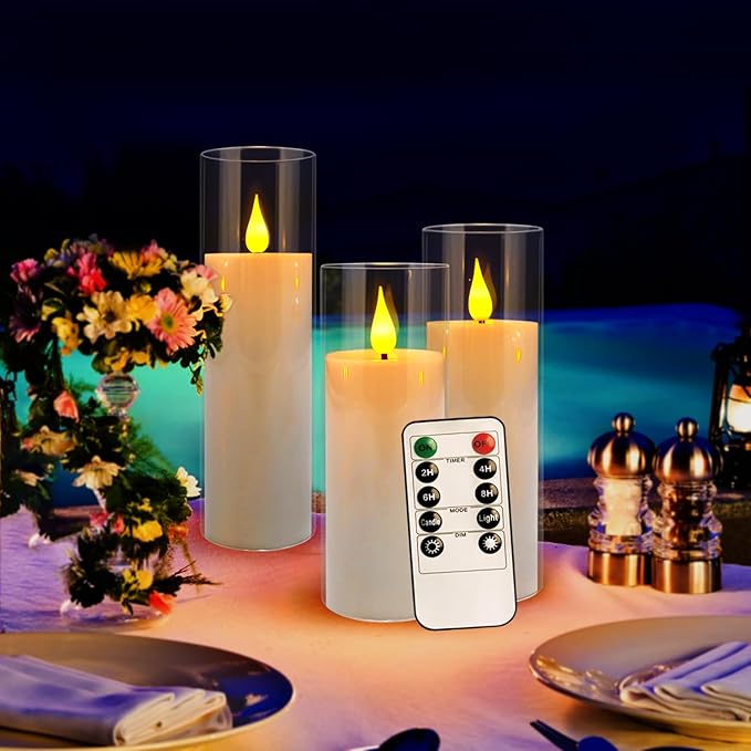 Flickering Flameless LED Candles, 24 Pcs Battery Operated Acrylic LED Pillar Candles with 4 Remote Controls & Timer Function - Safe for Home, Wedding, Outdoor Decor, Halloween, Christmas Party.