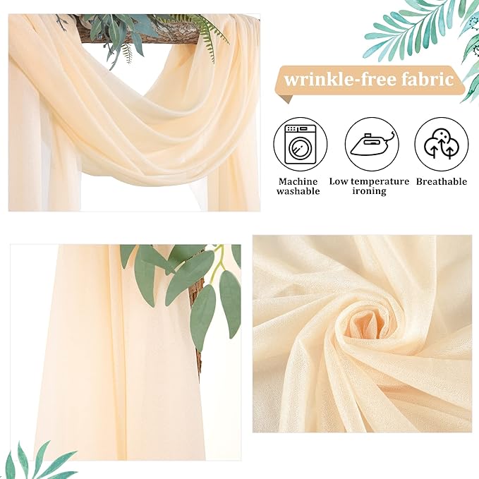 Arch Drapes for Wedding Arch Draping Fabric Champagne Sheer Backdrop Curtain for Ceremony Bridal Party Decor 19Ft Length x 28" Width 1 Panel