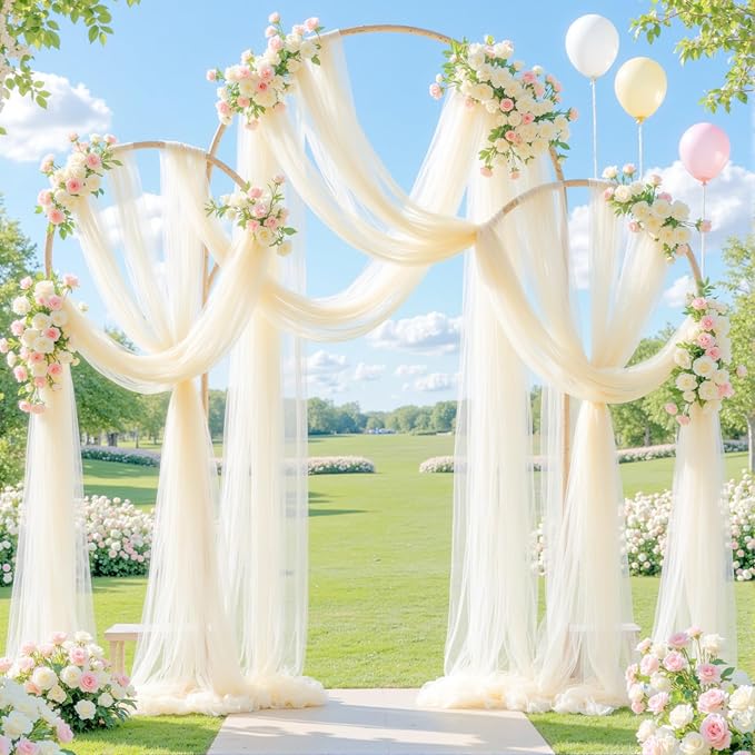 Wedding Arch Draping Fabric Backdrop 1 Panel 60" x 26Ft Ivory Drapes Curtains for Wedding Reception Sheer Tulle Backdrop Curtain for Ceremony Birthday Party Baby Shower Arbor Ceiling Decorations