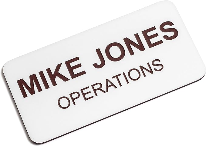 Custom Engraved Name Tag Badges – Personalized Identification with Pin or Magnetic Backing, 1.5 Inches x 3 Inches, White/Burgundy
