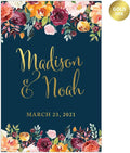 Andaz Press Personalized Extra Large Wedding Easel Board Party Sign, 12x18-inch, Fall Autumn Orange Burgundy Coral Roses on Navy Blue, Bride Groom Names and Date, 1-Pack, Custom