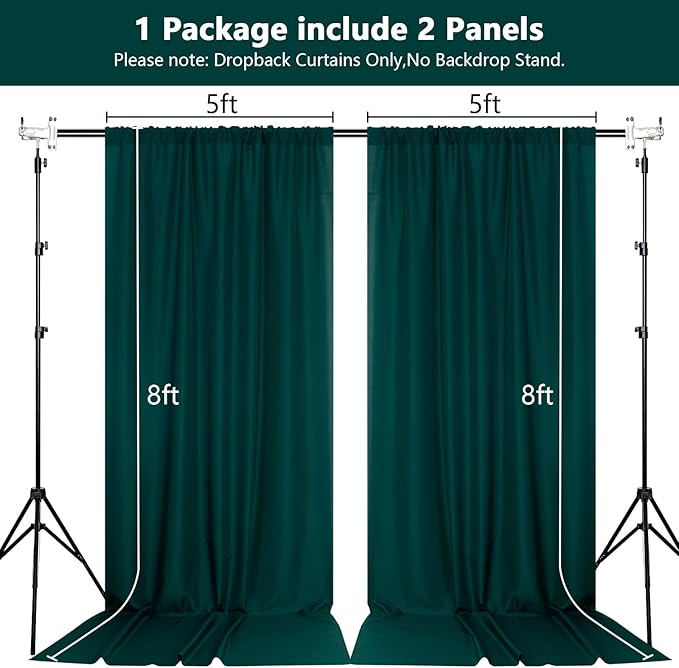 MEETSKY 10ft x 8ft Hunter Green Backdrop Curtains for Parties Wedding Curtain Rod Pocket Dark Green Photo Backdrop Sliding Drapes Backdrop Curtains for Photography, 5ft x 8ft, 2 Panels