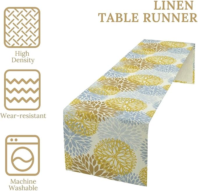 Flowers Table Runner,Spring Summer Floral Pattern Seasonal Farmhouse Kitchen Dining Table Home Party Decoration 13x36 Inch
