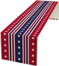 4th of July Table Runner, USA Flag Stars Stripes American Independence Day Red Blue White Stars Lines Print Table Cover for Farmhouse Kitchen Indoor Outdoor Home Party, 13x108inch
