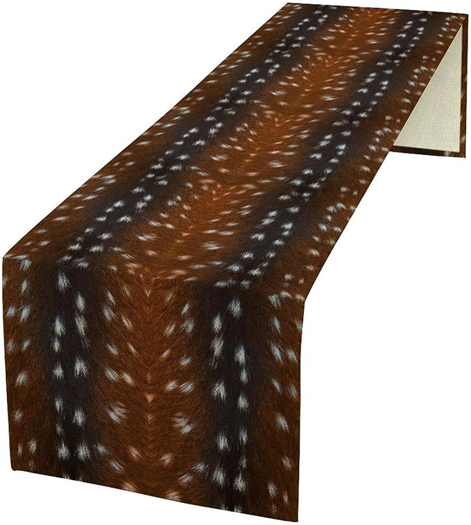 Deer Skin Table Runner Brown Fur Runner Black White Elk Deer Print Fur Western Print Cotton Linen Cottage Dinner Table Runners for Dining Room Kitchen Table Setting, 13x36 Inch