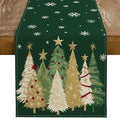 GEEORY Christmas Table Runner 13x36 Inch, Xmas Trees Snowflakes Holiday Decorative Farmhouse Table Decoration for Kitchen Dinning, Indoor Outdoor Dinner Party Decor (Green) GT152-36
