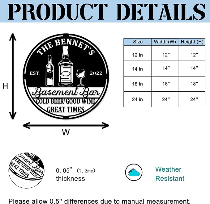 Custom Basement Bar LED Changing Lights Metal Sign, Door Wall Plaque, Rustic Bar Sign, Tasting Room Sign, Man Cave Decorations, Gift for Dad