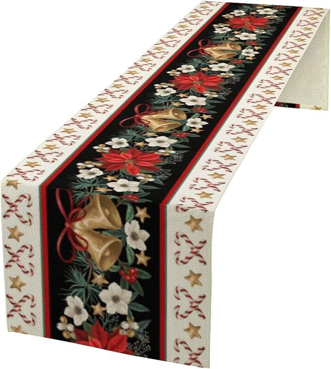 Christmas Table Runner, Xmas Holiday Seasonal Winter Table Cloth Kitchen Dining Table Decoration for Home Party Decor 13x36 Inch