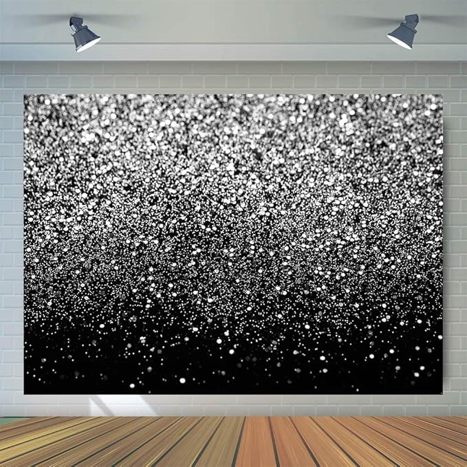 WOLADA Black and Silver Backdrop Silver Glitter Backdrop for Photography Wedding Birthday Baby Shower Party Photo Studio 10x8FT FW18