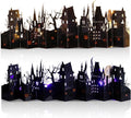 Geyoga Halloween Pop-up Card with 2 LED Lights 40" Halloween 3D Greeting Card Long Enchanted Eerie Village for Table Centerpiece Party Decoration