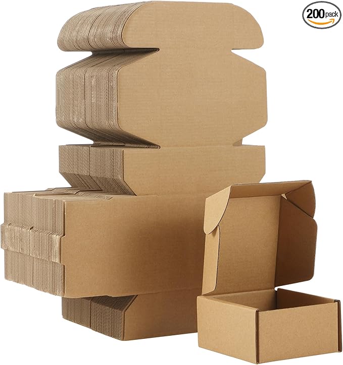 Qilery 200 Pcs Shipping Boxes Cardboard Gift Corrugated Cardboard Brown Boxes Mailer Packaging for Mailing Small Business Present (4 x 4 x 2 Inches)