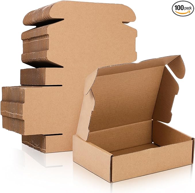 Qilery 100 Pcs Shipping Boxes Cardboard Gift Corrugated Cardboard Brown Boxes Mailer Packaging for Mailing Small Business Present (5.91 x 3.94 x 1.57 Inches)