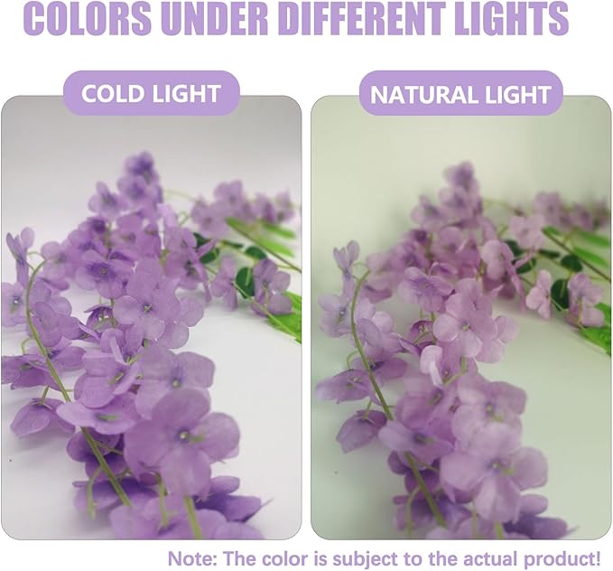 36 Pack Light Purple Wisteria Hanging Flowers, 3.44 Ft Fake Hanging Flowers, Artificial Wisteria Garland Vines for Wedding Room Backdrop Outdoor Patio Garden Decoration