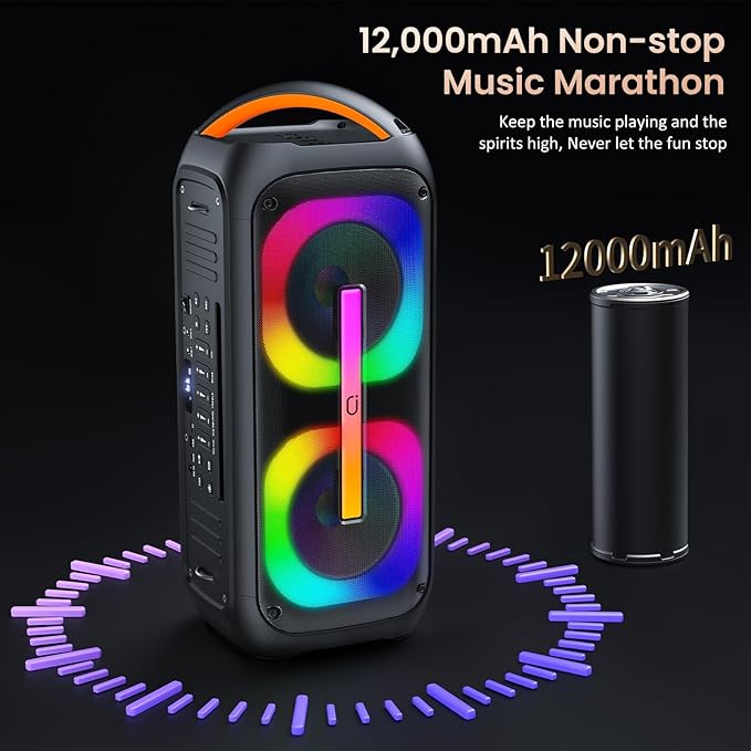 JYX Bluetooth Speaker with 2 Dual 60W 6.5" Subwoofer, PA System with 2 Wireless Mics, TWS Stereo Sound, Deep Bass & Recording for Party, 400W Peak Power Karaoke Machine
