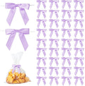 50Pcs Lilac Twist Tie Bows for Gift Wrapping 2.5" Satin Ribbon Bow for Treat Bags Cake Balloons Birthday Party Favors Wedding Decorations
