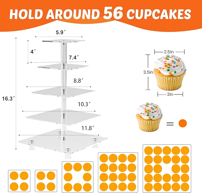 Cupcake Stand for 50 Cupcakes, 5 Tier Cupcake Holder, Large Clear Cupcake Tower, Acrylic Cupcake Stand, Cupcake Display Stand for Party, Wedding, Birthday, Baby Shower, Halloween