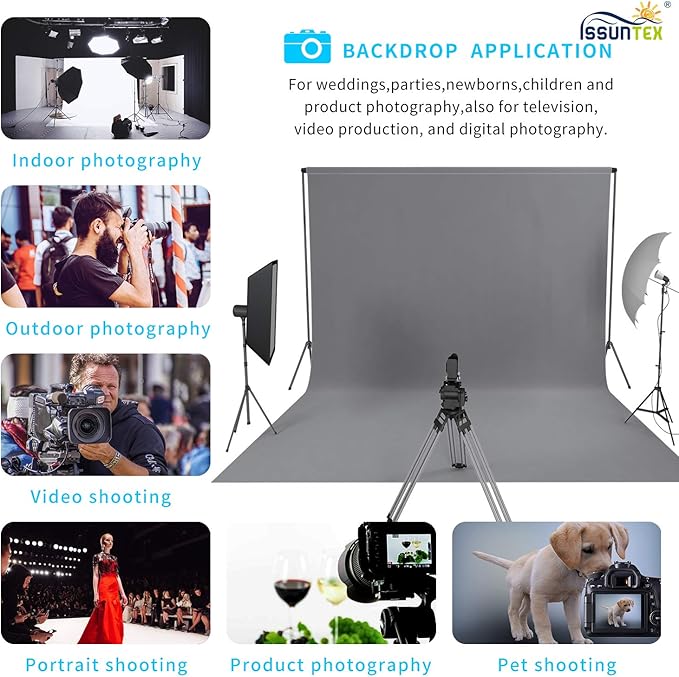ISSUNTEX 5X6.5 ft Gray Background Backdrop,Photo Studio,Collapsible High Density Screen for Video Photography and Television