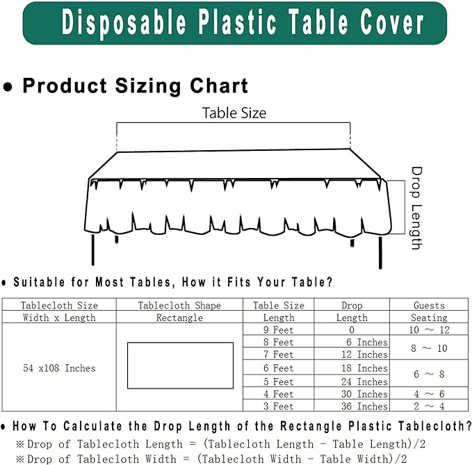 PARTY ULYJA White Plastic Tablecloths 2 Pack Disposable Table Covers 54 x 108 Inch Bridal Shower PEVA Vinyl Table Cloths for Picnic Birthday Wedding Banquet Parties 8 ft Rectangle Table Use