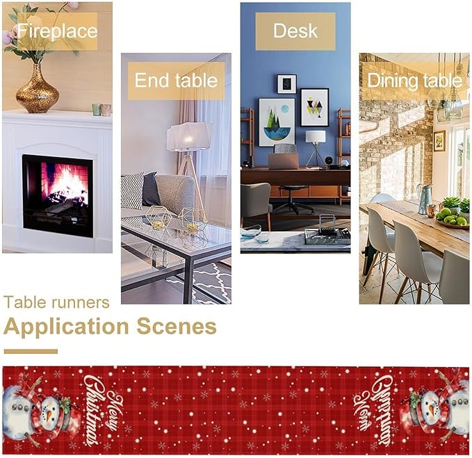 Christmas Table Runner,Christmas Snowman Snowflakes Winter Seasonal Table Cloth Kitchen Dining Table Decoration for Home Party Decor 13x70 Inch