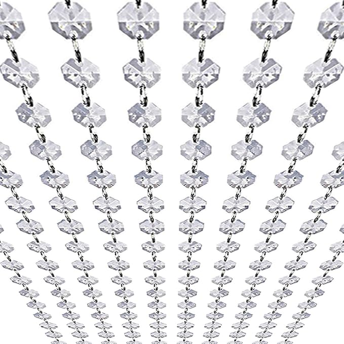 Crystal Garland Strands - Hanging Chandelier Gem Bead Chain - 14mm Clear Octagon Prism Diamond String Decorations for Wedding Party Manzanita Centerpiece Christmas Tree (Acrylic, 33 Feet)