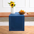Solino Home Cotton Linen Table Runner 48 Inches - Lapis Blue Hemstitch Table Runner 14 x 48 Inch Ideal for Dresser and Coffee Tables - Fall, Autumn, Halloween