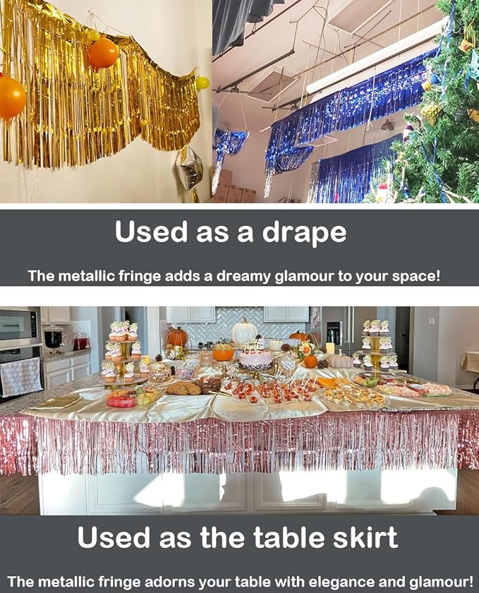 4 Pack Total 40 Feet Foil Fringe Garland Metallic Wall Hanging Drapes Tassel Skirting Tinsel Streamers Decorations for Parade Float Trailer Mardi Gras Party Birthday Wedding (Red)