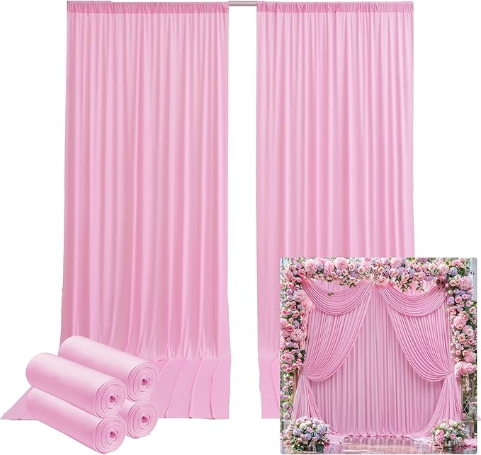 20ftx12ft Wrinkle Free Pink Backdrop Curtain, 4 Panels 12FT Height Pink Wedding Backdrop Drapes, Silky Polyester Back Drop Cloth for Birthday Photography Background Party Backdrop Draping