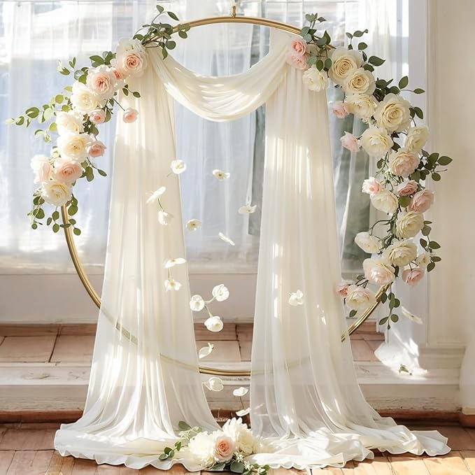 MDS Halloween Chiffon Draping Fabric - 1 Panel, 30" Wide x 50ft Long - Sheer Spooky Arbor & Canopy Drapery for Haunted House Backdrops, Party Ceilings, DIY Costumes & Themed Events - Ivory