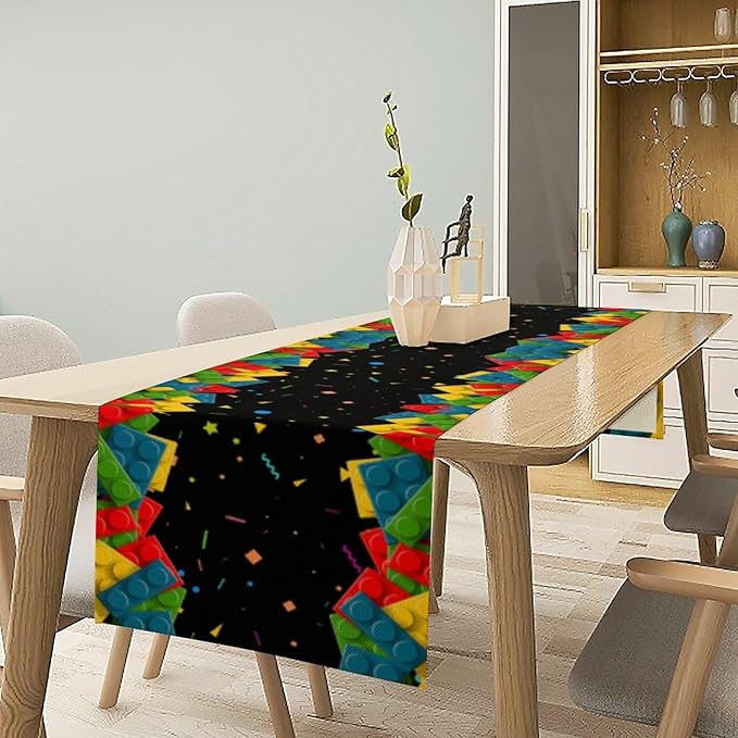 Building Blocks Table Runner Party Celebrating Colorful Blocks Table Runner for Kids Teens Bedroom Living Room Kitchen Birthday Party Decor Table Runner 13x120 Inch