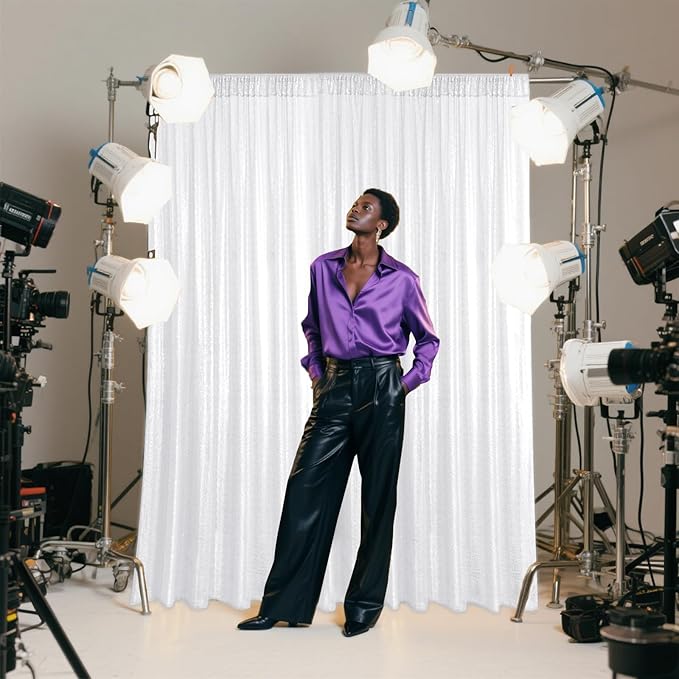 White Sequin Backdrop Curtain 2 Pieces 2FTx8FT Glitter Photography Backdrop for Party Wedding Birthday Christmas Decorations