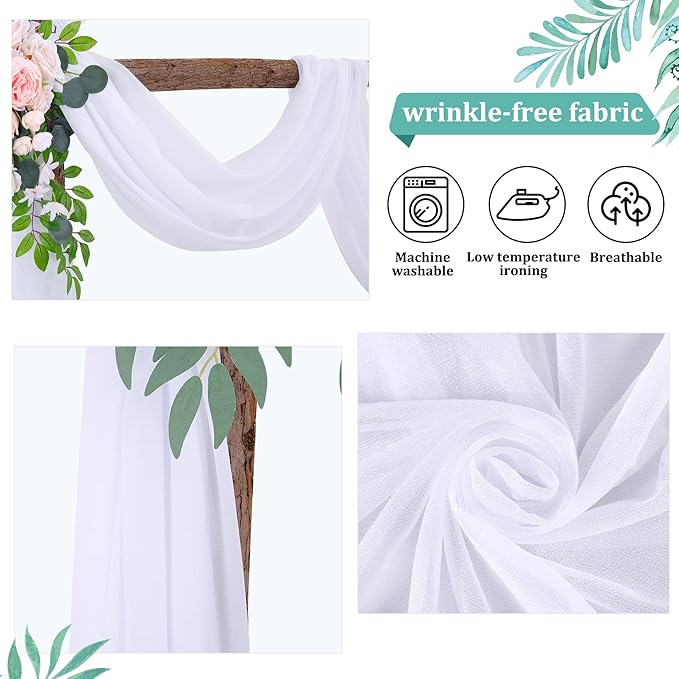 Wedding Arch Draping Fabric White Arch Drapes 4Panels Sheer Backdrop Curtain for Ceremony Wedding Arches Decor 19Ft Length x 28" Width