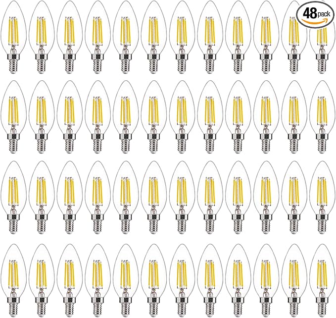 FLSNT 48 Pack Dimmable LED Candelabra Bulbs, 40W Equivalent LED Chandelier Light Bulbs, E12 Base, 5000K Daylight UL,CA65 Listed.
