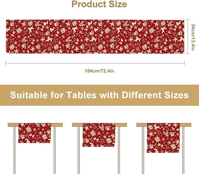 Christmas Table Runner,Seasonal Winter Deer Table Decoration Snowflake Table Cloth Kitchen Dining Table Decoration for Home Party Decor 13x36 Inch