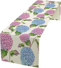 Spring Hydrangea Flower Table Runner, Seasonal Summer Plants Watercolor Pink Purple Florals Dinner Runner for Home Kitchen Dining Table Party Holiday Decoration 13"x70"