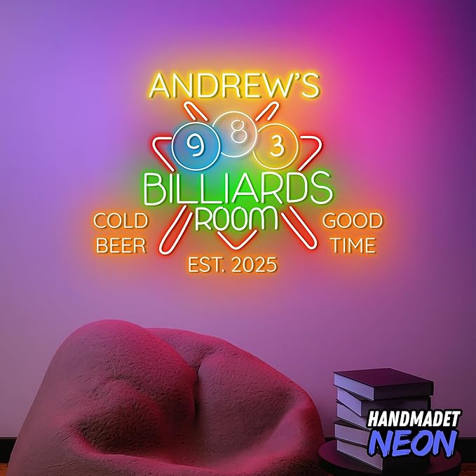 Personalized Billiards Neon Sign, Custom Billiard Decor Led Light, Decorative Wall Art Lights Signs, Lounge, Game Room Gifts For Friends, Kids, Dad, Brother