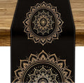Golden Mandala Table Runner, Traditional Indian Gold Black Flower Vintage Luxury Bohemian Mandala Table Runner for Home Kitchen Dinning Table Indoor Outdoor Holiday, 13x60inch