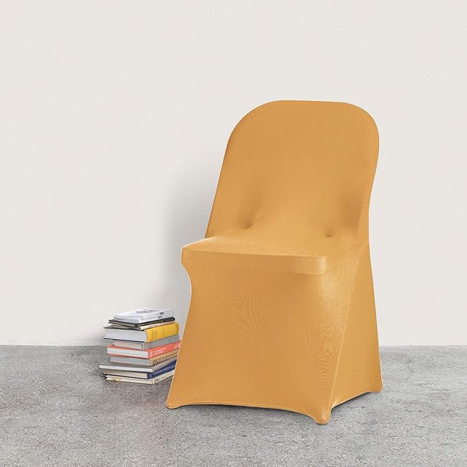 Peomeise Stretch Spandex Folding Chair Cover for Wedding Party Dining Banquet Event (Gold,6pcs)