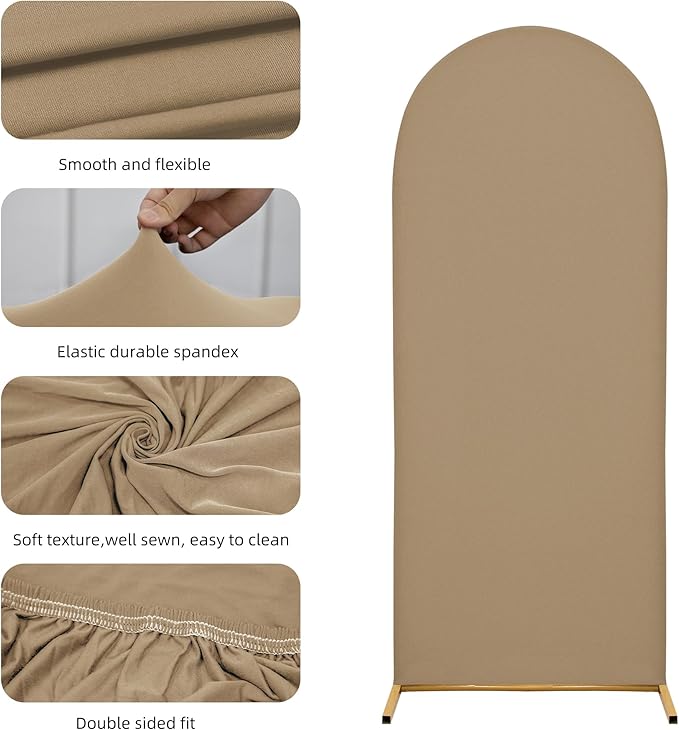 7.2FT Wedding Arch Covers Arch Backdrop Cover Arch Stand Covers Set Arch Cover Spandex Fabric Stretchy Backdrop for Wedding Birthday Party Decoration Baby Shower (Khaki)