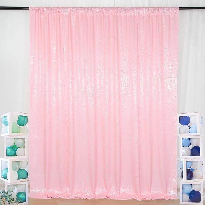 ShinyBeauty 4x8FT Pink Sequin Backdrop Curtains 2 Panels - Shimmer Photography Background for Weddings & Baby Showers Happy Birthday Backdrops
