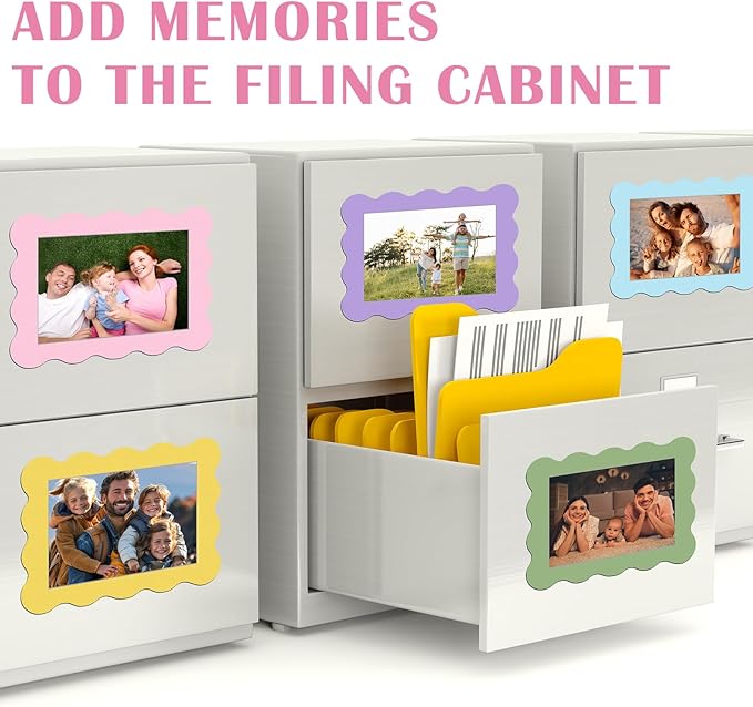 Kingdder 12 Pcs Scalloped Magnetic Picture Frame for Refrigerator 5 x 7 Pastel Reusable Picture Frame Magnets Decorative Photo Holders for Fridge Home School Office Kitchen Locker Decor
