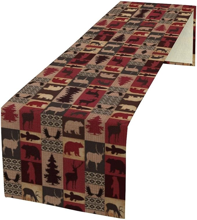 Retro Rustic Bear Table Runner, Wild Bear Cabin Pine Farmhouse Table Runner for Bedroom Kitchen Living Room Vintage Country Style Lodge 13x90 Inch