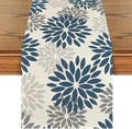 Artoid Mode Dahlia Aqua Floral Pinnata Flower Winter Table Runner, Seasonal Summer Holiday Kitchen Dining Table Decoration for Home Party Decor 13x36 Inch
