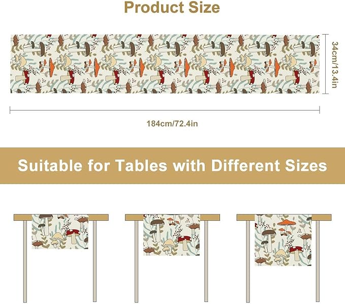 Mushroom Table Runner, Vintage Nature Plant Table Runner for Farmhouse Kitchen Dining Table Decoration for Home Party Decor 13x120 Inch
