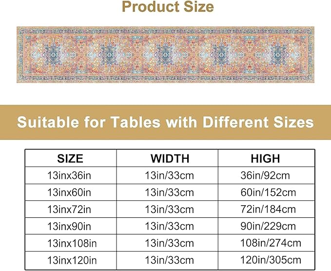 Boho Floral Vintage Table Runner, Orange Retro Flower Rustic Country Farmhouse Abstract Pattern for Home Kitchen Table Decor Dining Coffee Room Party Decor 13x36in