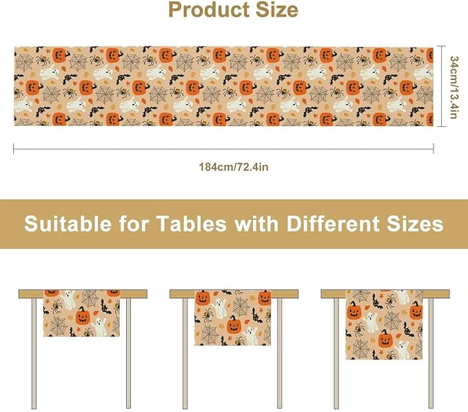 Halloween Table Runner,Cute Ghost Pumpkin Leaves Table Runner for Kitchen Dining Table Decoration Home Party Decor 13x70 Inch