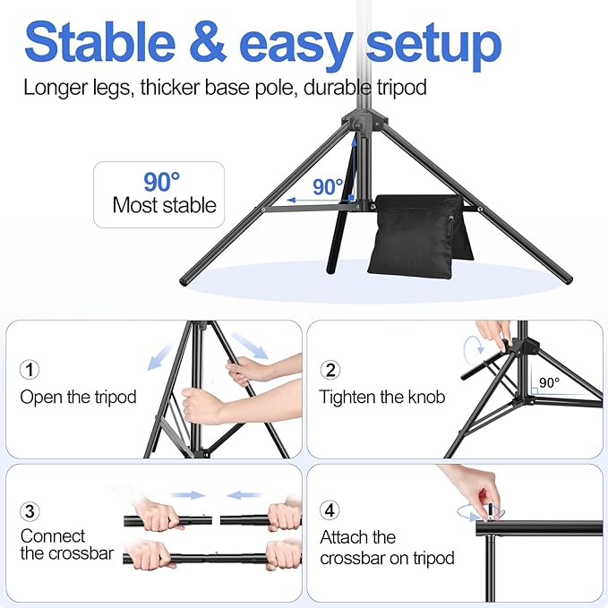 EMART Backdrop Stand 10x10ft(WxH) Photo Studio Adjustable Background Stand Support kit with 2 Crossbars, 8 Clamps, 2 Sandbags and Carry Bag for Parties, Events Decoration, Wedding, Photography