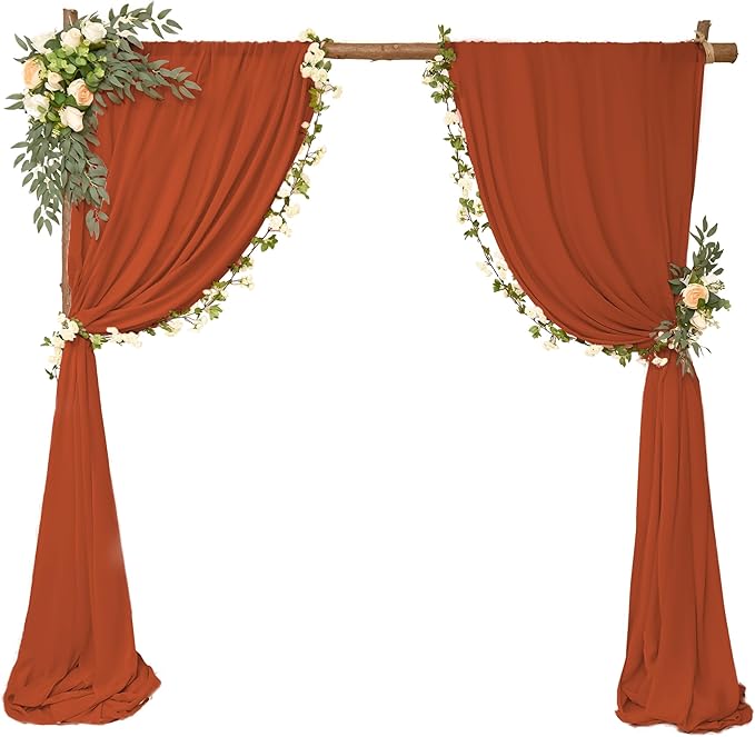 8 Panels Wedding Arch Draping Fabric 28" x 20Ft Wedding Arch Drapes Chiffon Fabric Drape Sheer Backdrop Curtain for Weddings Party Ceremony Birthday Arbor Drapery Reception Ceiling Décor(Terracotta)