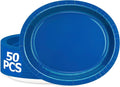 QZYL 50 Count Blue Oval Large Paper Plates, 12.2'' X 10.2'', Bulk Dinner Plates for Birthday, Picnic, Holiday, Camping, Barbecue, Baby Shower Parties