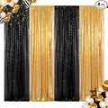 ShinyBeauty Gold and Black Backdrop 2FTx8FT Sequin-Backdrop 4Pieces Photograph Backdrops Sparkle Curtain Panels Black Sequin Curtains Glitter Background for Wedding/Graduation Halloween Decor